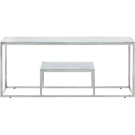 Maison Exclusive - Tavolino Salotto Argento Acciaio Inossidabile Vetro Temperato (1/5)