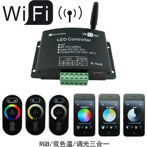 WiFi LED controller for color temperature/dimming/wireless remote controller for RGB light strip (12-24V)
