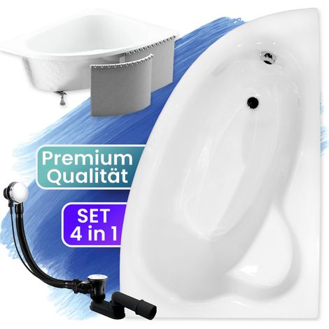 Badewanne Eckbadewanne 150x100 Rechts mit Styroporverkleidung, Ablauf & Füße GRATIS - Komplettset 4in1 Original Acryl Wanne Siphon - BADLAND NATALIA (1/5)