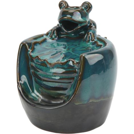 Brûleur d'encens en céramique en forme de lotus avec fumée à reflux, ornement de brûleur d'encens en bois de santal en forme de feuille de lotus et de grenouille. (1/5)