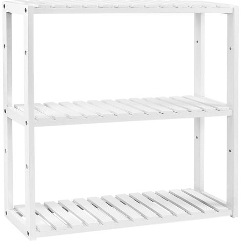 Mensola in bambù contenitore mensola a muro per bagno soggiorno corridoio ingresso dimensioni 60 x 15 x 54 cm bianca 120005752