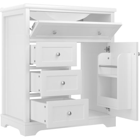Mobile bagno da terra con lavabo in ceramica 76x46x87 cm MDF laccato bianco HOMVRA (1/5)