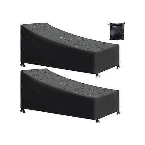 Gartenliegenabdeckung, 2-teilig, wasserdicht, winddicht, UV-beständig, 210D Oxford-Gewebe, mit Seil und Schnalle - Schwarz (200x70x40/7