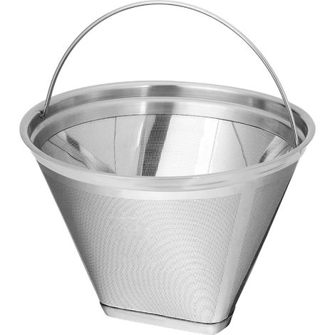 Konischer Kaffeefilter, wiederverwendbar, Edelstahl, silber.