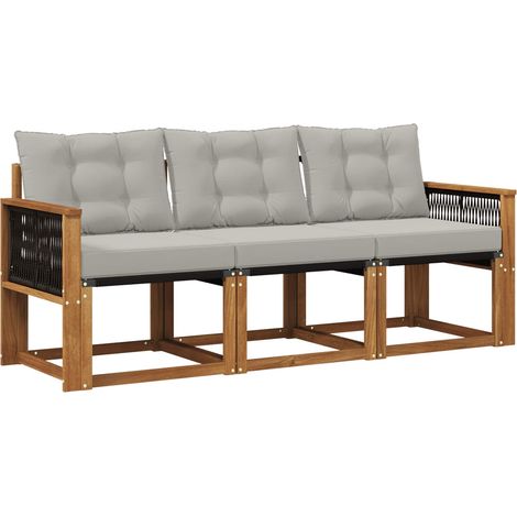 Outdoor Sofa Set with Cushion 3 pcs Natural and Light Grey vidaXL