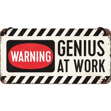 Nostalgic-Art Targa da Appendere Genius at Work – Segnale di avviso per Idea Regalo, in Metallo, Decorazione con Design Vintage, 10 x 20 cm (1/5)