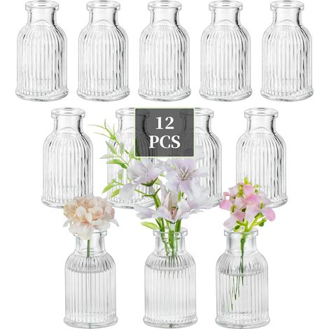 Petit Vase pour Centres de Tables: Ensemble de 12 Mini Vase Transparent Jolis Lot de Vases en Verre pour Mariage Décoration de Table à Manger à la Maison Deco (1/5)