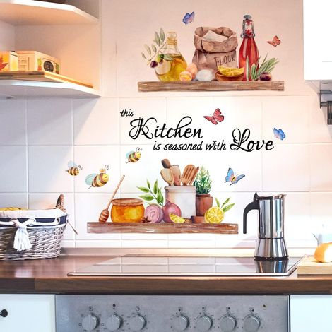Sticker Muraux Abeilles et Papillons Autocollants Faciles à Coller en Vinyle Lettrage et Citations sur la Nourriture pour Cuisine, Salle à Manger et Restaurant (1/5)