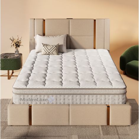 Matelas hybride 7 zones 160x200 cm H3, 25 cm, mousse froide et ressorts ensachés, blanc (1/5)