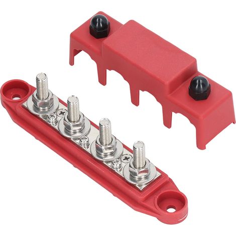 Barre de distribution 4 postes 250A avec couvercle, bornes M8, pour camping-car, bateau, voiture - Rouge (1/5)