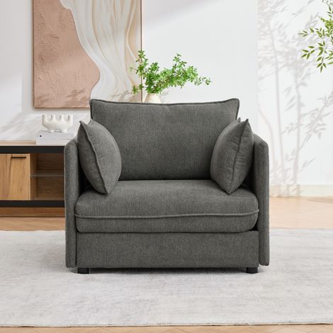 Fauteuil une place en velours gris avec pouf coffre 103,5 cm (1/5)