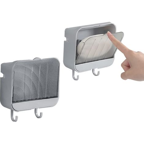 Porte-savon 2 pièces, porte-savon mural de douche avec 2 crochets, porte-savon étanche pour douche, garde le savon sec, facile à nettoyer, aucun perage requis (gris) (1/5)