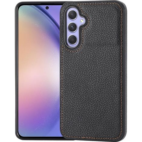 Étui en cuir pour Samsung Galaxy S23 FE + verre trempé 9H, coloris Litchi, noir (1/5)