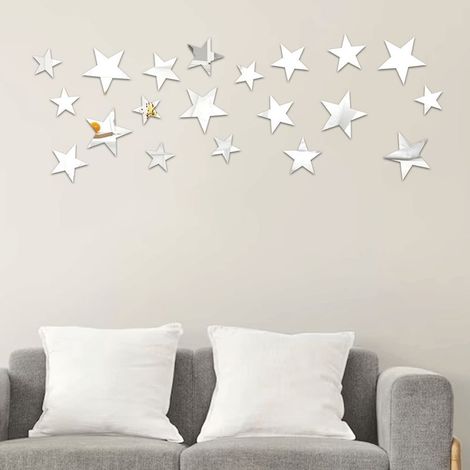Ruban Stickers muraux miroir, 20pcs 3D acrylique étoile miroir autocollants art mural, autocollant autocollant bricolage miroir stickers muraux pour salon chambre à coucher maison Wall Art Decor