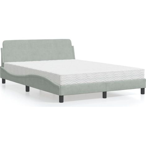 Bett mit Matratze "Dover" Hellgrau 140x200 cm Samt vidaXL (1/5)