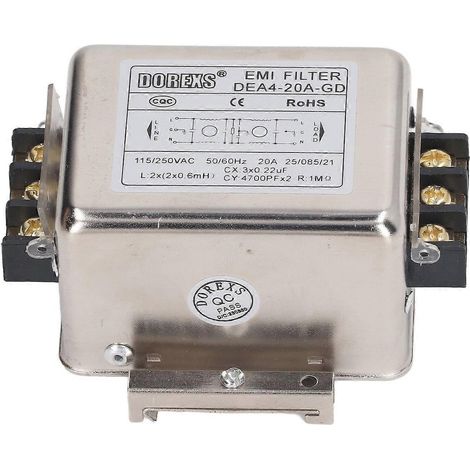 EMI-Filter, Rauschunterdrücker, Leistungs-EMI-Filter, 2-polig, 1-phasig, 115 V – 250 V, 20 A, 50/60 Hz