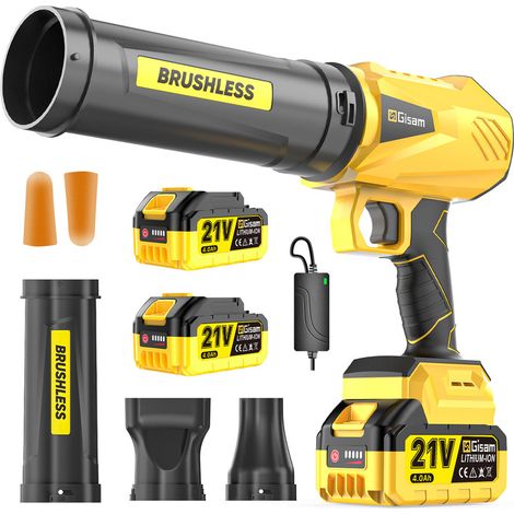 Gisam – Souffleur d'air filaire 21V avec 2 batteries 4Ah – Vitesse 25 000 tr/min – Pour déneigement et nettoyage de feuilles (1/5)