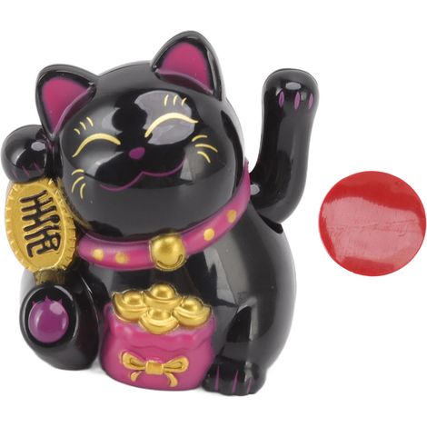 Statua del gatto portafortuna, decorazione per la casa in stile cinese, statuetta da collezione, gatto portafortuna a energia solare (seduto sul lato nero).