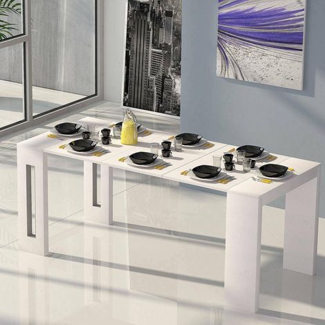 Dmora Mesa extensible Glicine, Mesa de comedor extensible, Consola multiusos con extensiones, 100% Made in Italy, Cm 186x80h76, Blanco, con embalaje reforzado (1/5)