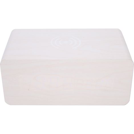 Enceinte Bluetooth rechargeable multifonctionnelle de 2000 mAh avec chargement sans fil pour téléphone, horloge en bois à LED, lumières blanches et bleues. (1/5)