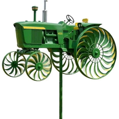 Moulin à vent de jardin, moulin à vent tracteur vert avec roues rotatives pour terrasse, jardin, sculpture extérieure unique, cadeau décoratif pour les amis et la famille[CC] (1/3)