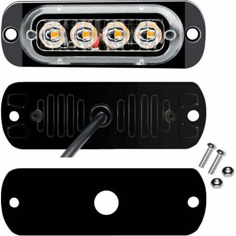 4X Feux de Pénétration à 4 LEDs 12/24V Gyrophare LED Orange Feux Flash Voyant d’Alarme Urgence Strobe Clignotants Auto IPX-4 pour Van Camion Tractopelle Chariot à Fourche Tracteur (1/4)