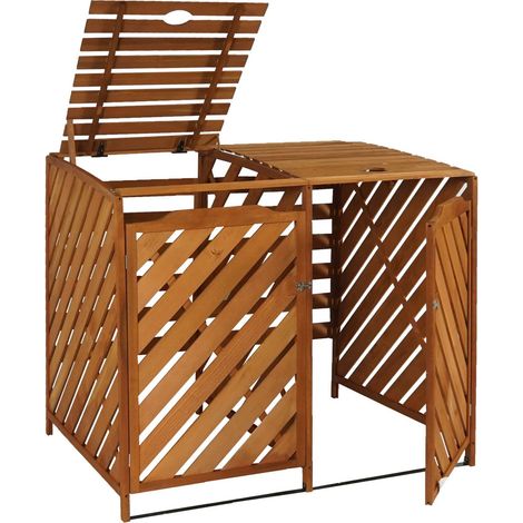 [NEUWERTIG] XL 2er-/4er-Mülltonnenverkleidung HHG-547, Mülltonnenbox, erweiterbar 121x133x98cm Holz MVG-zertifiziert braun