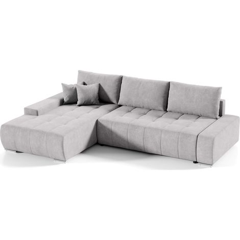 Ecksofa Sofa mit Schlaffunktion VOGAR Stoff Aston Silbergrau Ottomane Links (1/4)