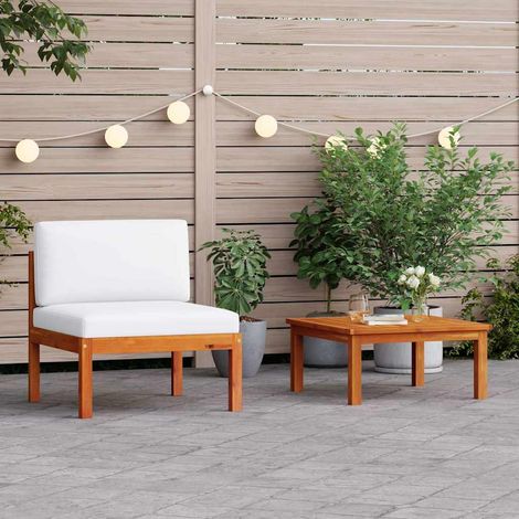 Salon de jardin 2 pièces avec coussins-Lot de 2 Mobilier de jardin-Meuble de jardin en bois d'acacia et corde 323812 (1/5)