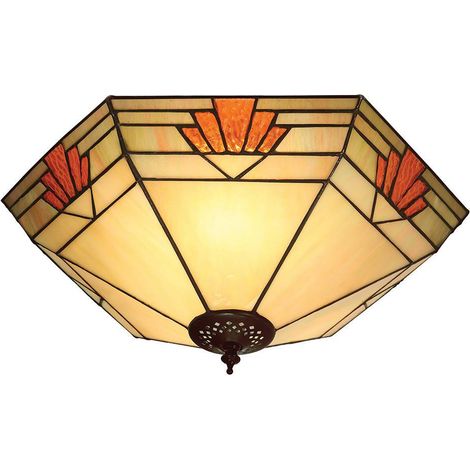 Interiors Nevada - Soffitto a 2 luci grande a filo bronzo scuro chiaro, vetro Tiffany, E27 (1/4)