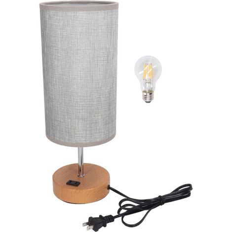 Jeffergarden Lampe de table à commande tactile en métal et tissu, chargement USB, lampe de chevet LED à trois vitesses avec base en grain de bois pour chambre à coucher, bureau, prise américaine 110 V (1/5)