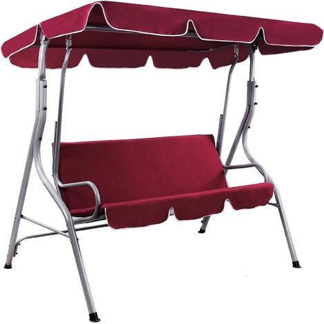 Dondolo da Giardino 3 Posti Altalena Esterno Acciaio + Tettuccio Rosso Bordeaux