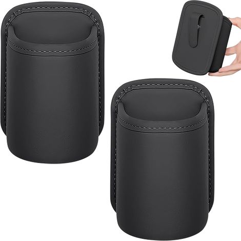 Set di 2 portabicchieri per auto in pelle di grandi dimensioni, portabicchieri per auto, portabottiglie a clip in pelle nera antigraffio, portabevande e porta tazze da caffè (1/5)
