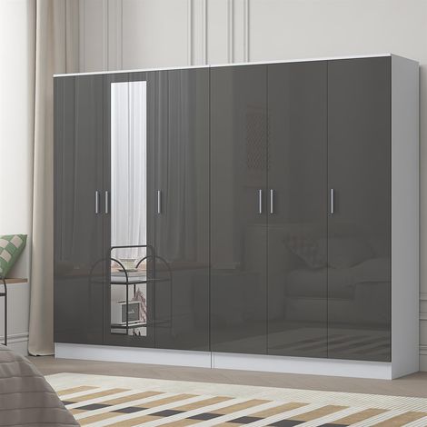 Reflect 2pc Wardrobe Bundle - 3 Door Mirror + 3 Door Plain - Grey Gloss & Matt White