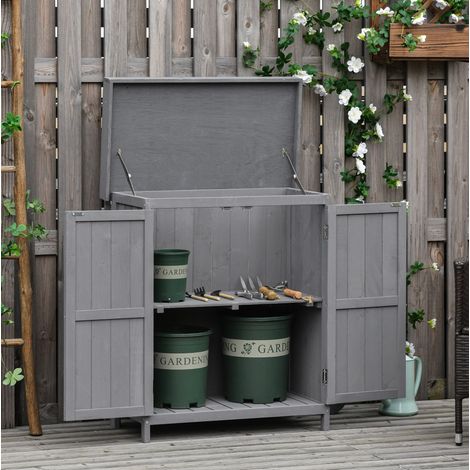 Armadio da giardino 74x43x88 cm grigio in legno di abete con doppia anta e 2 ripiani (1/5)