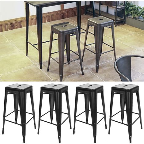 Hofuton Tabouret de Bar Métal Noir, Tabouret Industriel Haut, Empilable, Lot de 4 (1/5)