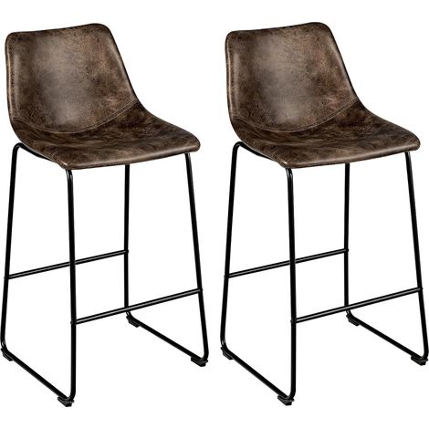 COSTWAY 2 er Set Barhocker, Barstuhl aus Holz mit Rücklehne, Tresenhocker mit Metallbeinen & Fußstütze Sitzhöhe 75 cm, Küchenstuhl Bistrohocker für Küche Büro Bar (1/5)