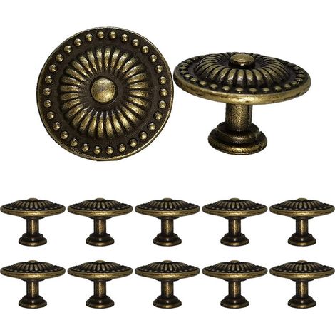 Knob De Tiroir - 29 mm - Design Fleur - Laiton Vieilli - Pour Meuble Cuisine Armoire Tiroir - Lot De 10 (1/5)