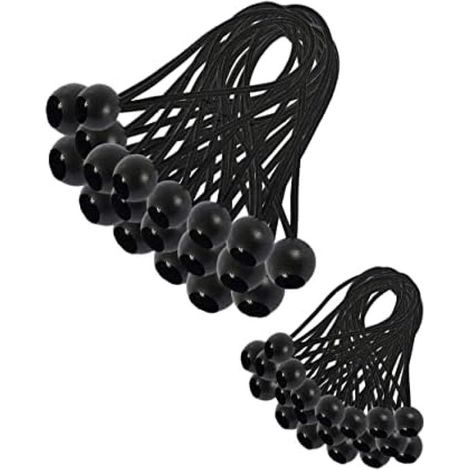 30 tendeurs élastiques, 15 cm + 20 cm, pour tente, en synthétique et polyester, noirs. (1/5)