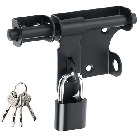 Verrou Porte Exterieur Coulissante à Bascule Boulon avec Cadenas, Loquet de Porte Interieure Loquet Portail avec Vis pour Garage, Remise et Jardin, Noir Mat en Acier Inoxydable, 120MM (1/5)