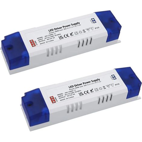 5A 60W LED-Netzteil, 60W LED-Transformator, 12V 5A DC LED-Treiber, Universelles AC/DC geregeltes Schaltnetzteil (2 Stück)