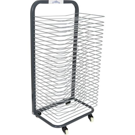 Séchoir à linge robuste pour peintures et dessins – 25 étagères – Acier – 4 roulettes – 2 roues verrouillables – 95 x 45 cm (1/5)