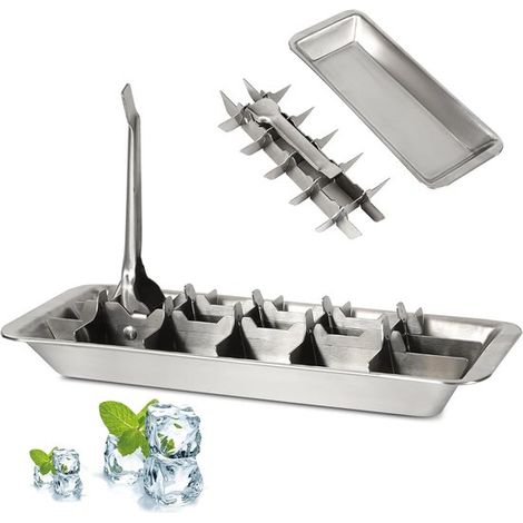 Vassoio per cubetti di ghiaccio in stile retrò realizzato in acciaio inox 304, 18 scomparti per una rapida rimozione dei cubetti di ghiaccio, vassoio per congelatore in metallo per alimenti, stampo pe (1/5)