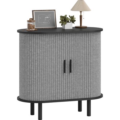 HOMCOM Modern Sideboard with 2 Sliding Doors Tambour Kitchen Cupboard Grey