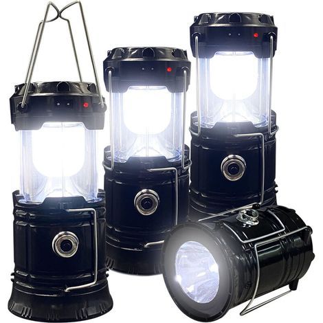 Ensemble 4 lampes de camping, LED, Solare, Negru (1/5)