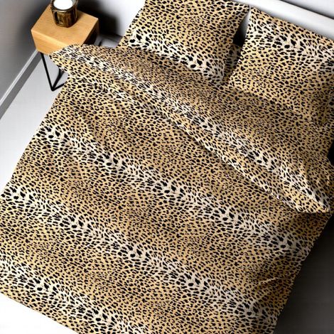 Copripiumino Leopardato - Set Letto in Puro Cotone 100% - Singolo, Piazza e Mezza, Matrimoniale - Made in Italy Cm. 250x200