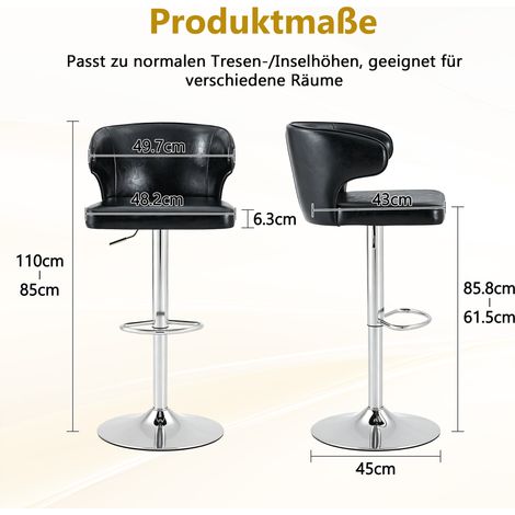 Ensemble de 2 tabourets de bar avec dossier réglable en hauteur, pivotants 360°, grande base et repose-pieds, tabourets modernes pour bar cuisine, chaises seules (1/5)