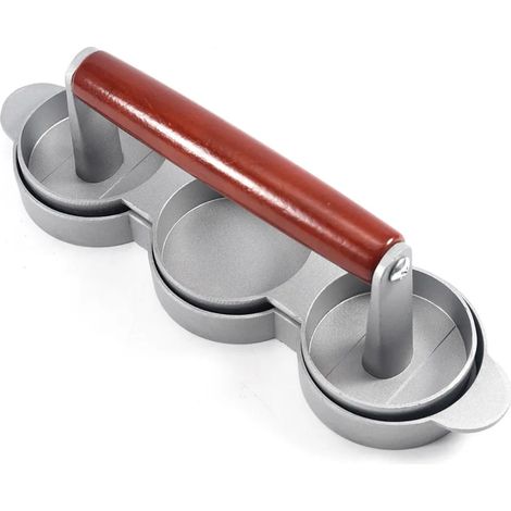 Pressoir à viande - alliage d'aluminium - modèle triple avec manche en bois  Convient pour la cuisine, les hamburgers, les tartelettes et le barbecue (1/5)