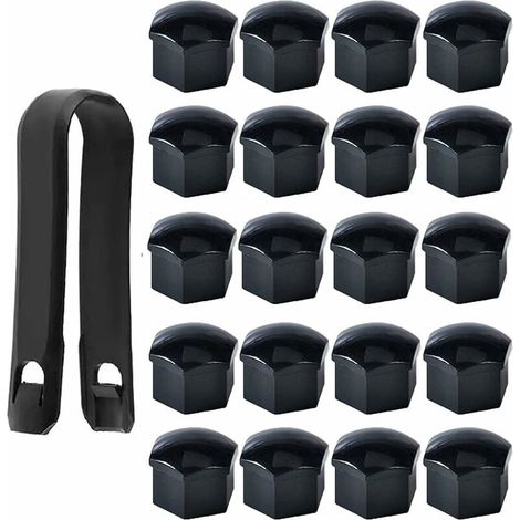 Lot de 20 Capuchons d'écrou de Roue 17mm, Cache-écrous de Boulon de Roue, Cache-écrous de Pneu Hexagonaux avec Ensemble d'outils de Démontage pour Voitures, Noir (1/5)