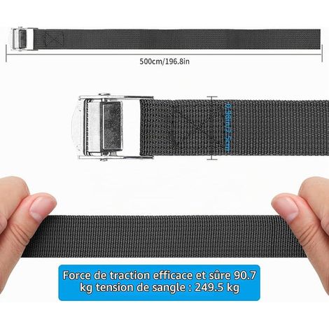 Sangles d'arrimage Sangles de Retenue avec Boucle Fixation Moto Voiture Porte Vélo Bagag 5 m Gris (1/3)